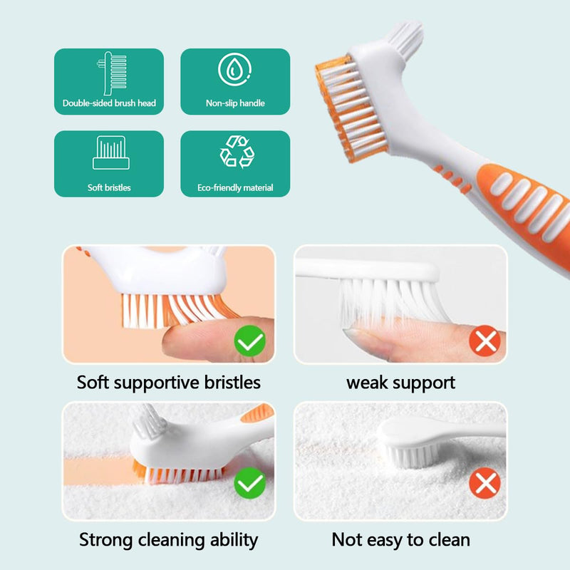 Denture Toothbrush Set, Portable Dual Head Denture Brush with Cover Case, Denture Cleaning Tool Set for Travel, Home and Camping, Dental Cleaning Brush Set for Denture Care False Teeth Cleaner Tool - BeesActive Australia