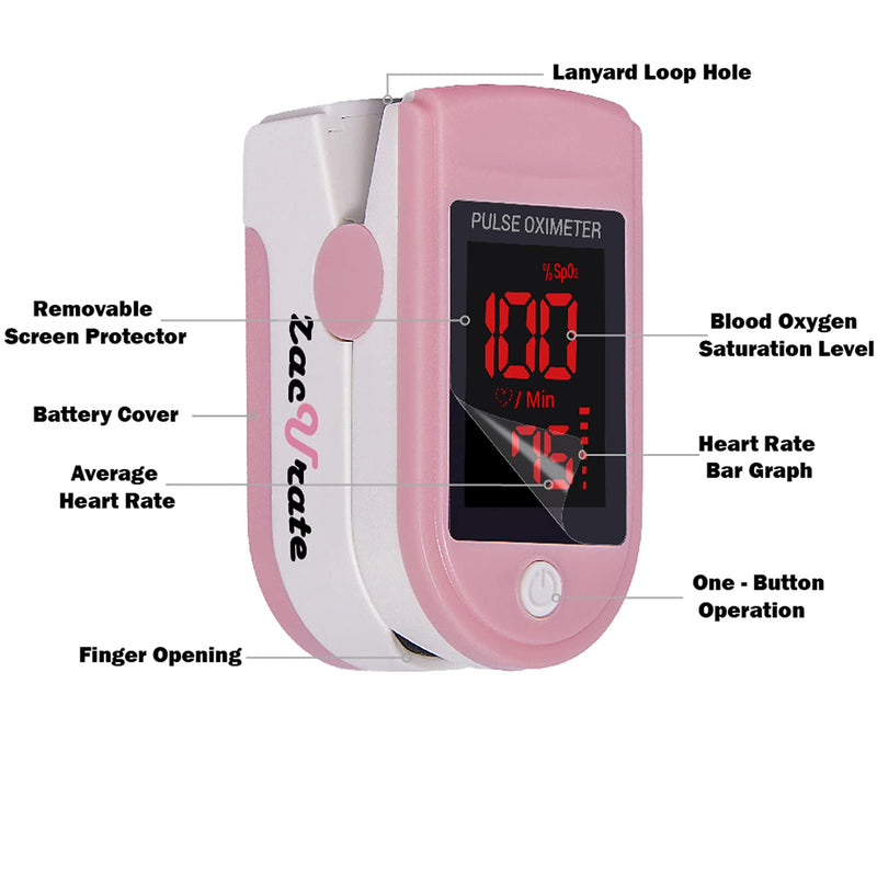 Zacurate Pro Series 500DL Fingertip Pulse Oximeter Blood Oxygen Saturation Monitor with Silicone Cover, Batteries and Lanyard (Blushing Pink) Blushing Pink