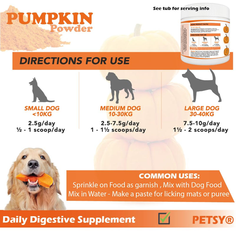 Pumpkin Powder for Dogs Digestive Supplement for Anal Gland Dog Diarrhea Treatment Prebiotics Probiotics for Dogs UK Dog Food Topper, Puree Powder Tasty Chicken Flavour