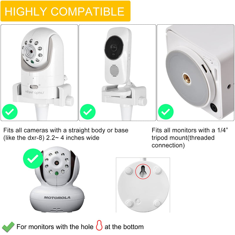 Baby Monitor Mount Camera Shelf Compatible with Infant Optics DXR 8 & DXR-8 Pro and Most Other Baby Monitors,Universal Baby Camera Holder,Attaches to Crib Cot Shelves or Furniture (White) White - BeesActive Australia