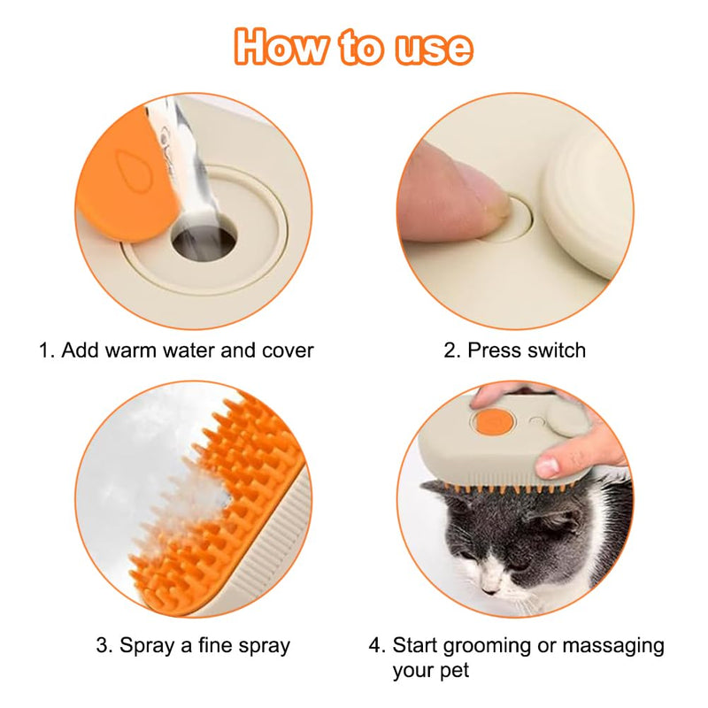 Cat brush with steam, 3 in 1 cat brush steaming cat spray massage comb cat brush with water, steamy brush cat pet spray massage comb cat brush for massage hair removal - BeesActive Australia