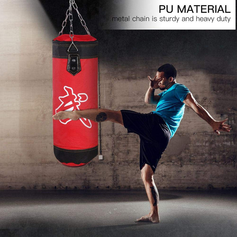 Adult Boxing Punching Bag Set, Unfilled Heavy Training Kick Bag for Muay Thai Hook Kick Sandbag Fight Karate RED 60CM