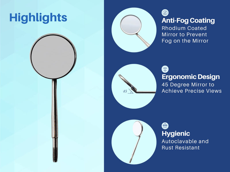 ARTMAN INSTRUMENTS Dental Mirror Tops – Set of 12 Cone Socket, Rhodium-Coated, Front Surface, Anti-Fog & Scratch-Resistant for Clear Reflection - BeesActive Australia