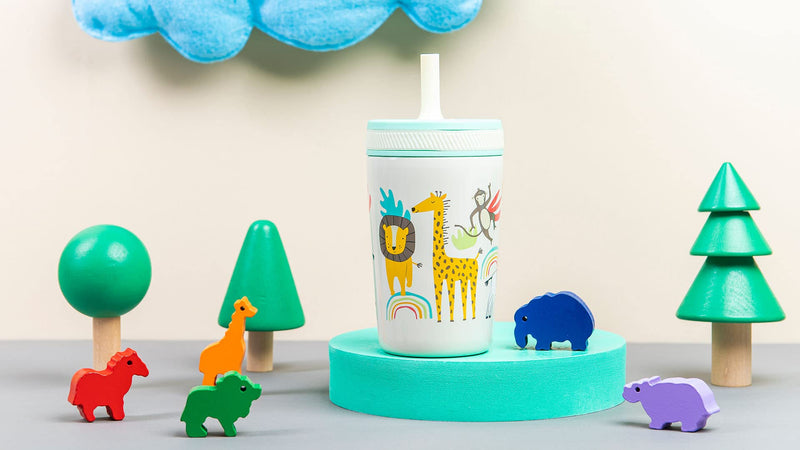 Zak Designs Kelso Toddler Cups For Travel or At Home, 12oz Vacuum Insulated Stainless Steel Sippy Cup With Leak-Proof Design is Perfect For Kids (Safari) 12 Ounces Safari