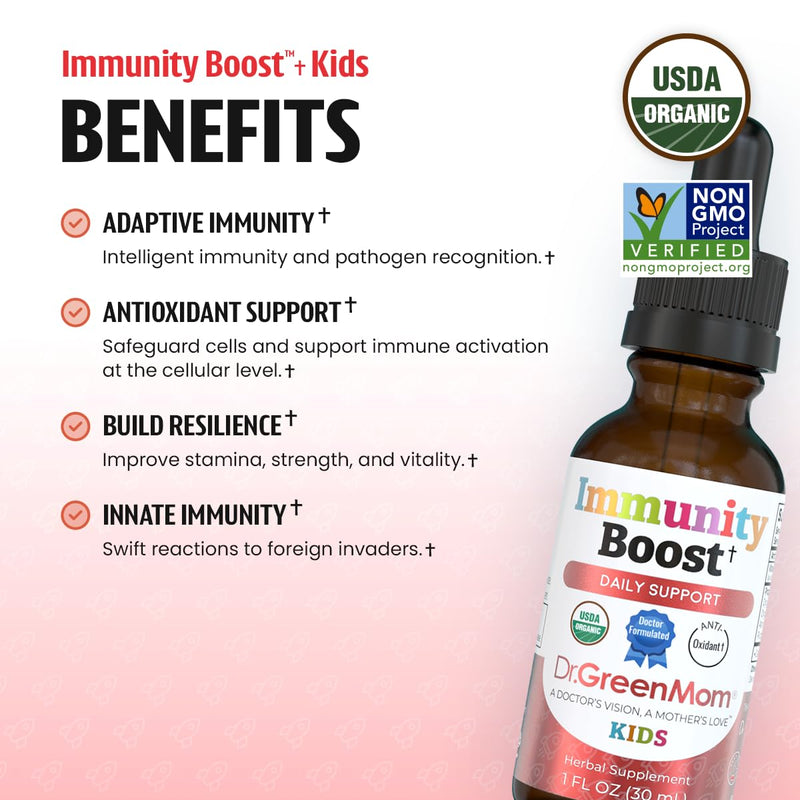 Immunity Boost Kids — Echinacea Elderberry Astragalus & VIT C | Child & Baby Immune Support Drops — Liquid Drops with Vitamin C — Natural Raspberry Flavor — 30 Servings, Organic, 1 Fl Oz 1.0 Fluid Ounces