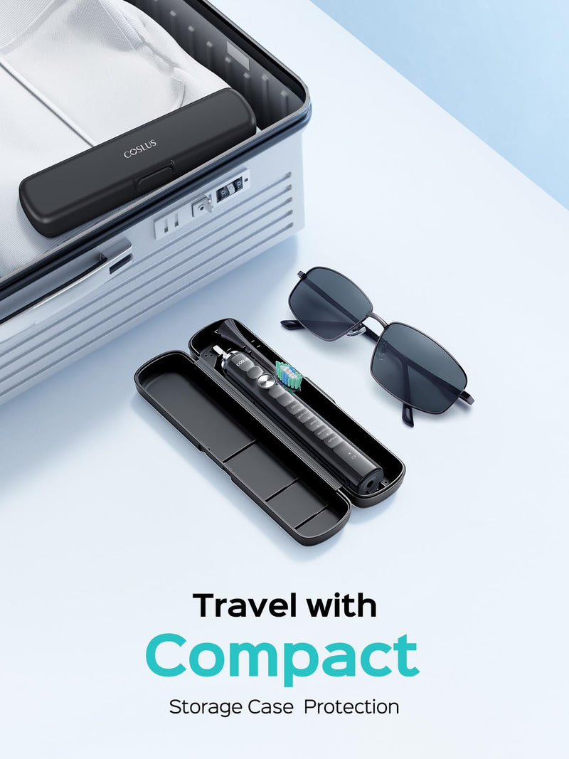 COSLUS Sonic Electric Toothbrush for Adults: 47000 VPM for Deep Cleaning & Whitening with Travel Case - 5 Modes for Sensitive Teeth & Braces, Wireless Charging, 6 Brush Heads for Home Family, Black 1 Count (Pack of 1)