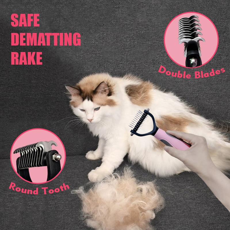 Cat Brush Grooming Kit 5pcs - Cat Brushes for indoor Cats, Cat Brush for Shedding for Long Haired Cats, Pet Self Cleaning Kit, Cat Brush for Matted Fur Hair with Flea Comb Set Pink - BeesActive Australia