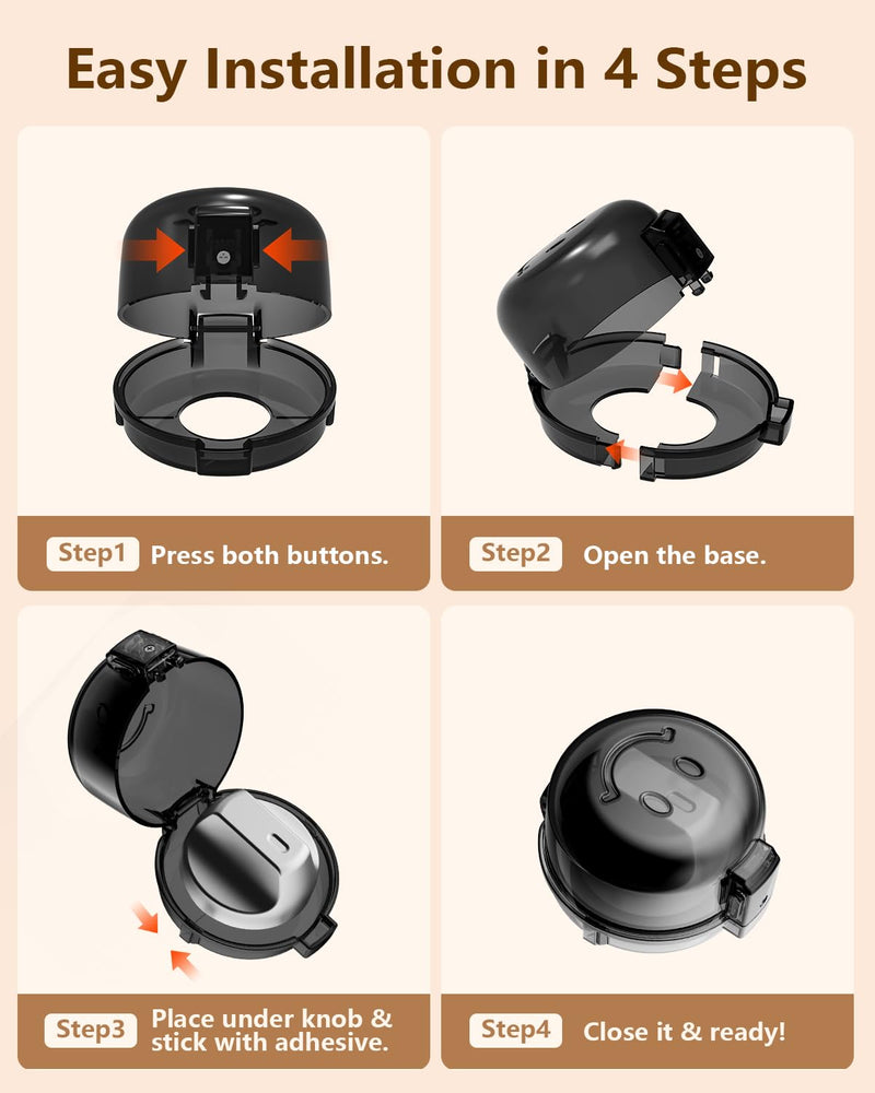 Stove Knob Covers - 5 Pack Heat Resistant Gas Stove Knob Covers with Child Proof Lock & Strong Adhesive, Oil-Proof Oven Knob Covers with Semi-Transparent Design, Black