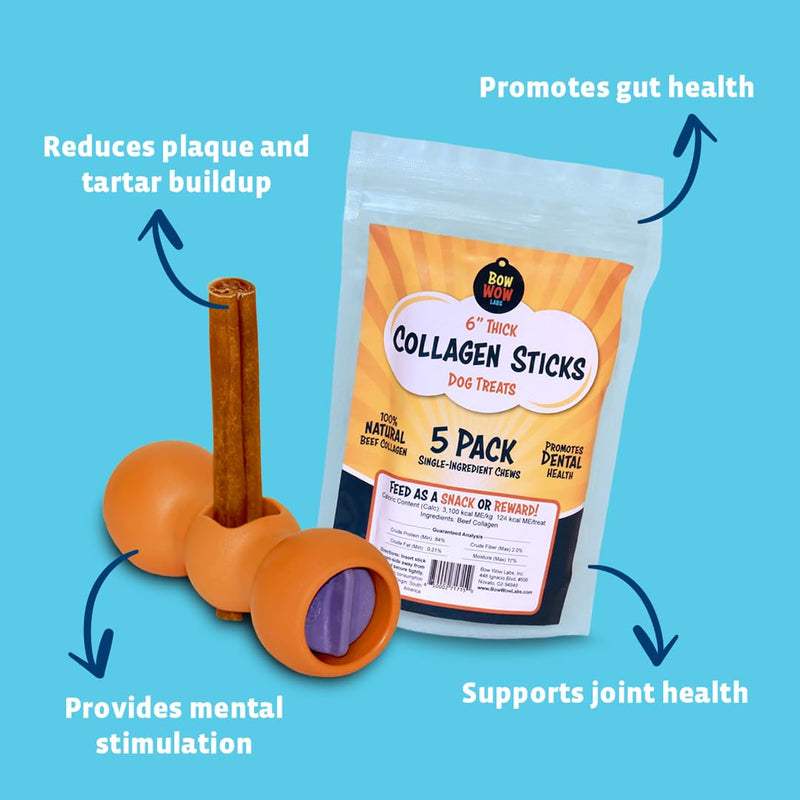 Bow Wow Labs SafeFit Beef Collagen Sticks for Dogs - All Natural Dog Treats for Joint, Gut, Bones & Oral Health, Long Lasting Collagen Chews, Dog Chew Treats, Dental Chews for Dogs - 12" Jumbo, 5 Pack 12" - Jumbo