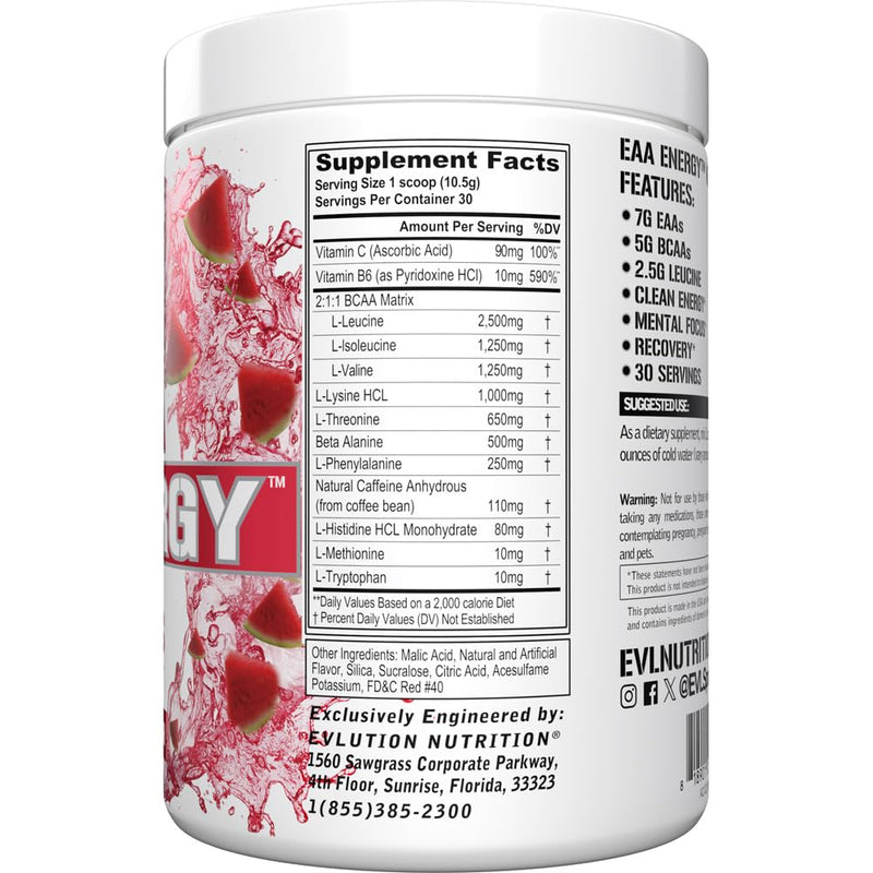 EVL EAA Essential Amino Acids Powder Pre & Post Workout - 30 Servings | 7g EAA formula with 5g BCAAs supports muscle recovery, energy and workout performance - Watermelon