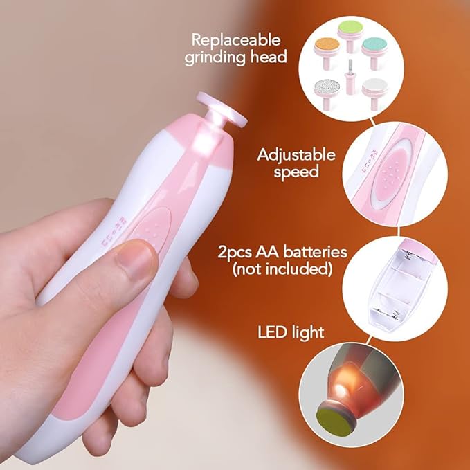Second Generation Nail Sharpener, Electric Nail Care, Baby Electric Nail Care, Electric Nail File, Nail Care Set, Baby Nail Clippers, 6 Attachments, Coarse Sharpening, Exfoliating Care, LED Light, Low - BeesActive Australia