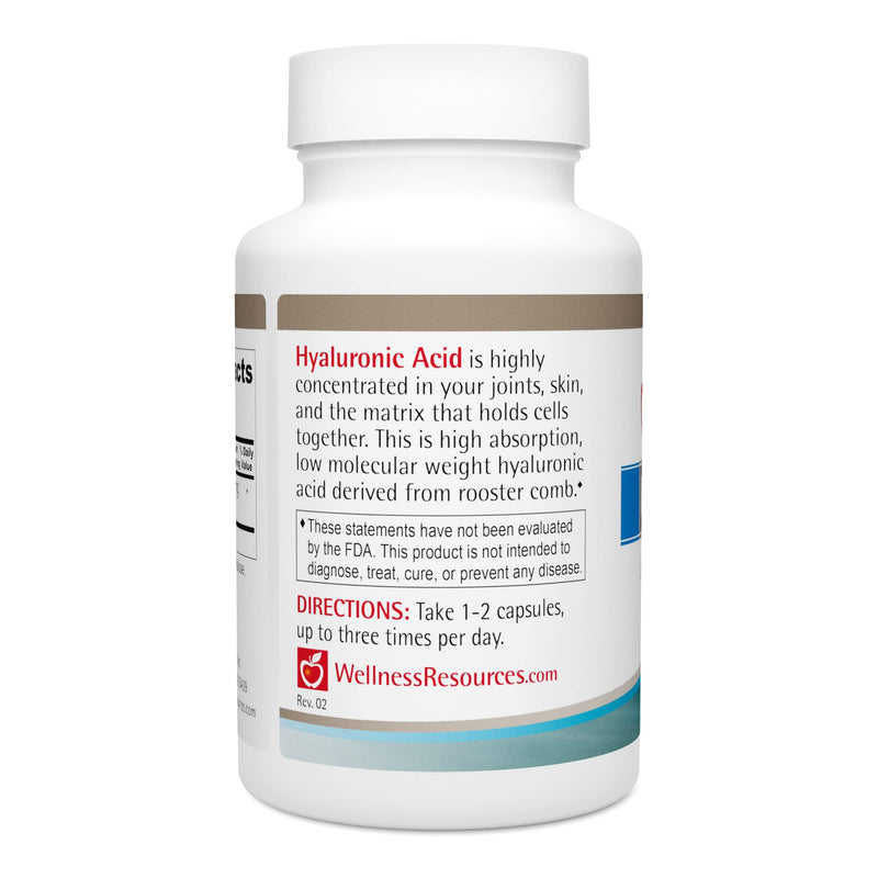 Wellness Resources Hyaluronic Acid from Rooster Comb, 100% Natural Source Low Molecular Weight (60 Capsules) - BeesActive Australia