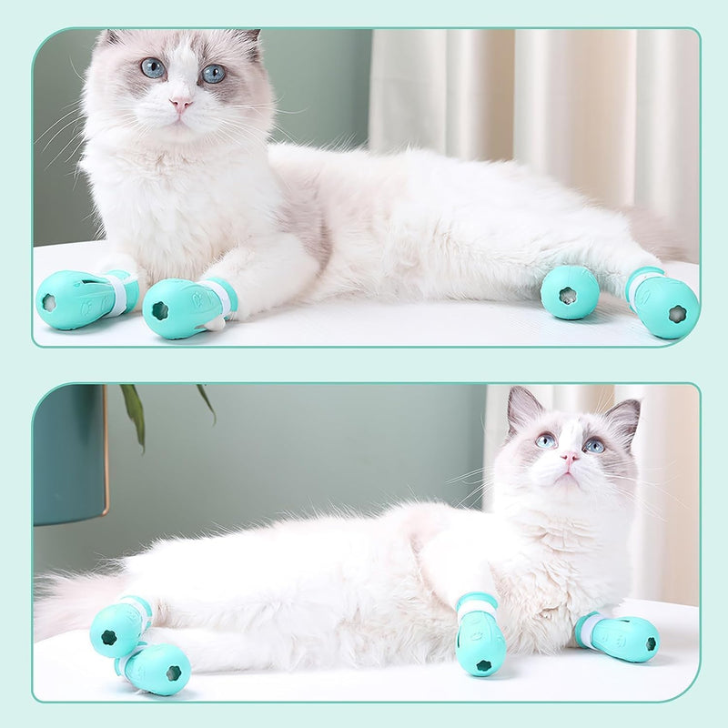 AIFUSI Anti-Scratch Boots for Cats, Cat Claw Covers 4 Pack Adjustable Silicone Cat Shoes Accessories Nail Protection Gloves Pet Supplies for Cat Grooming Bathing Shaving (Green) - BeesActive Australia