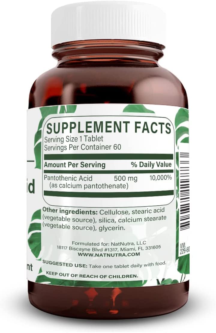 Natural Nutra Time Release Pantothenic Acid 500 mg, 60 Vegan Tablets (2pk) | Vitamin B5 Supplement Helps Break Down Fat & Carbohydrates, Metabolism & Energy, Improve Muscle Health, Reduce Skin Spots 60 Count (Pack of 2)