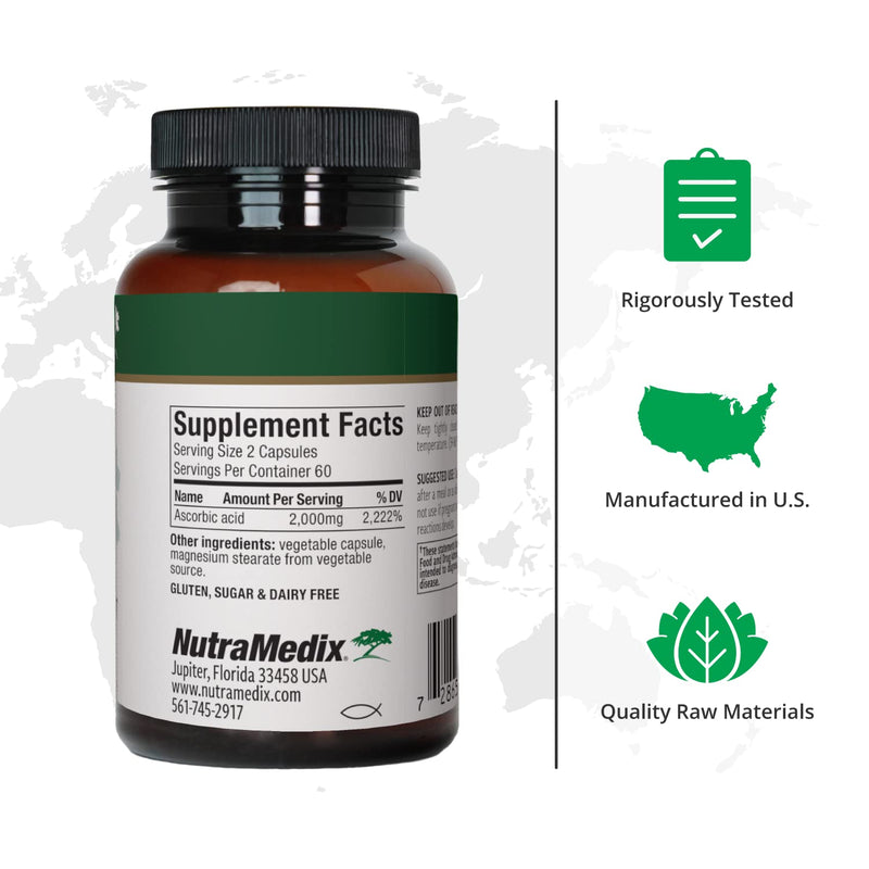 NutraMedix Vitamin C 1000mg - Antioxidants Supplement for Immune Support & Heart Health - Vitamin C from Ascorbic Acid - Vegan, Non-GMO (120 Vegetarian Capsules) 120 Count (Pack of 1)