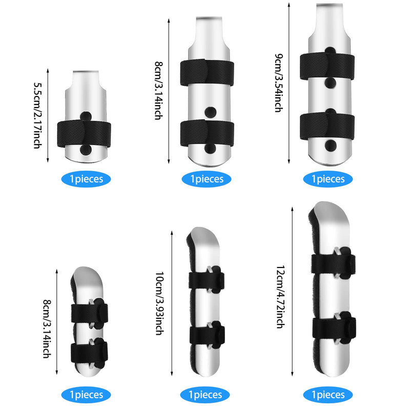 BBTO 6 Pcs Finger Splint Metal Support Finger Brace Arthritis Knuckle Immobilization with Soft Foam Inner Band and Protective Vent for Adults and Children, 2 Styles, Different Sizes(Black) Black