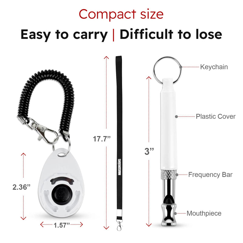 Pet Training Clicker, Whistle -Training Behaviour Aids Accessories for Puppies with Lanyard - Barking Control Device - Long Range Adjustable Frequency - Pack of 3 - White - BeesActive Australia