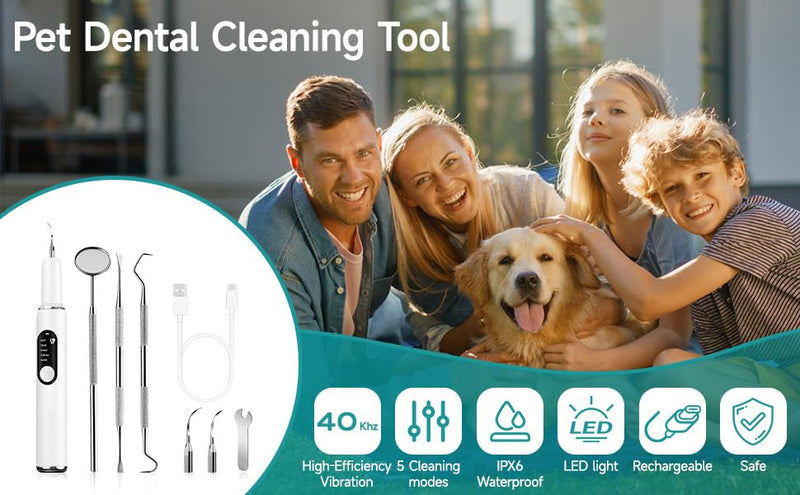 BRAVECOW Pet Plaque Remover Kit, Dog & Cat Dental Tool for Tartar Removal with LED Light, Teeth Cleaning Brush
