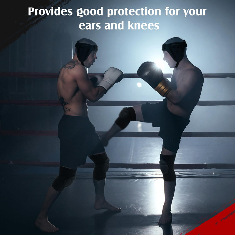 Viora White Wrestling Headgear Knee Pads Set for Kids Youth, Thick Sponge Anti Slip Knee Sleeve, Adjustable Wrestling Ear Guard Protective for Sparring Brazilian Jiu Jitsu Training 3