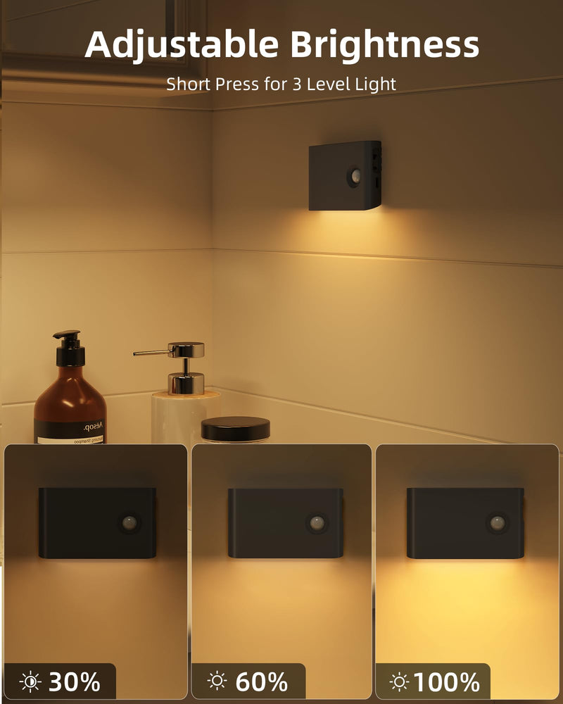 EZVALO 6 Pack Motion Sensor Night Lights with Charging Station, Sync LED Stair Lights Indoor, 1500mAh Rechargeable, Magnetic & Dimmable, 3000K Soft White, Portable Nightlight for Hallway (Black) Black 6pack with station
