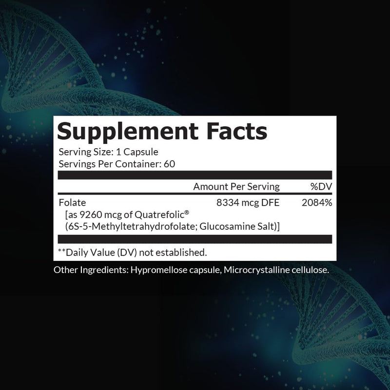 5-MTHF Methylfolate 5mg, Quatrefolic® for MTHFR Support, 60-day supply | 5000mcg of Active Folate. Promotes Cardiovascular Health, Healthy Conception & Fetal Development. Allergen-Free