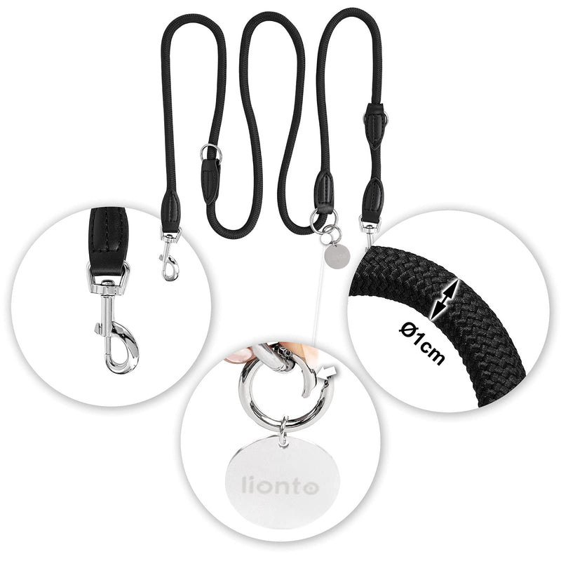lionto multifunctional leash adjustable for all dogs, weatherproof neck leash up to 200 cm, robust dog leash easy to clean, versatile leash with rust-proof stainless steel carabiners, black - BeesActive Australia