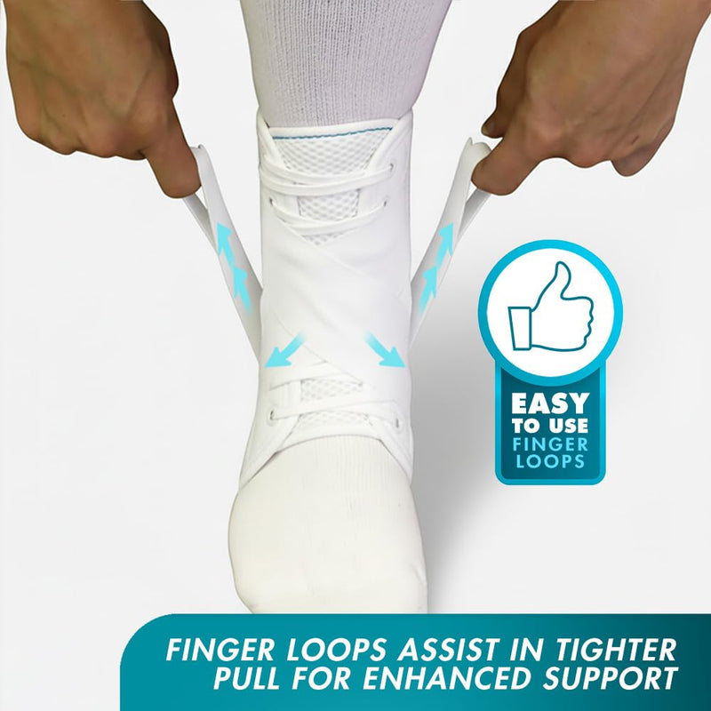 Med Spec ASO Speed Lacer – Ankle Brace for Sprained Ankle and Peroneal Tendonitis, Orthopedic Ankle Support for Men, Women, Adults, Teens and Kids, Sports Injury Recovery White Medium