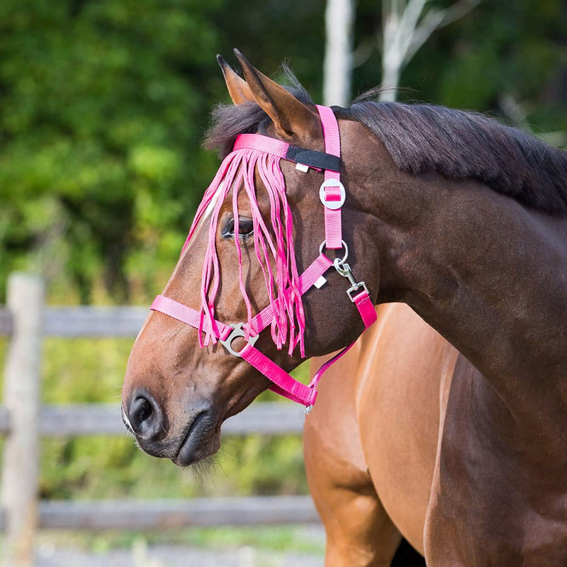 HORZE Lightweight Nylon Fringe Fly Veil | Easily Attaches to Halter - Raspberry Pink - Cob - BeesActive Australia