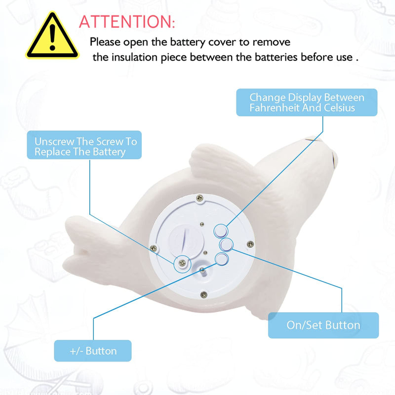 Doli Yearning Upgrade Baby Bath Thermometer Room Temperature| Water Thermometer|Kids' Bathroom Safety Products| Baby Bath(Seal Shape)℃/℉, LCD White