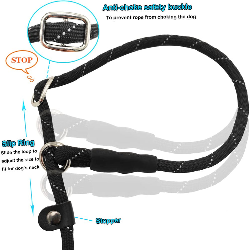 BTINESFUL 10FT / 15FT / 20FT Anti-Choke Slip Lead Dog Leash, Reflective 1/3” Rope Leash Long Training Lead for Small Medium Dogs black 10ft * 1/3" - BeesActive Australia