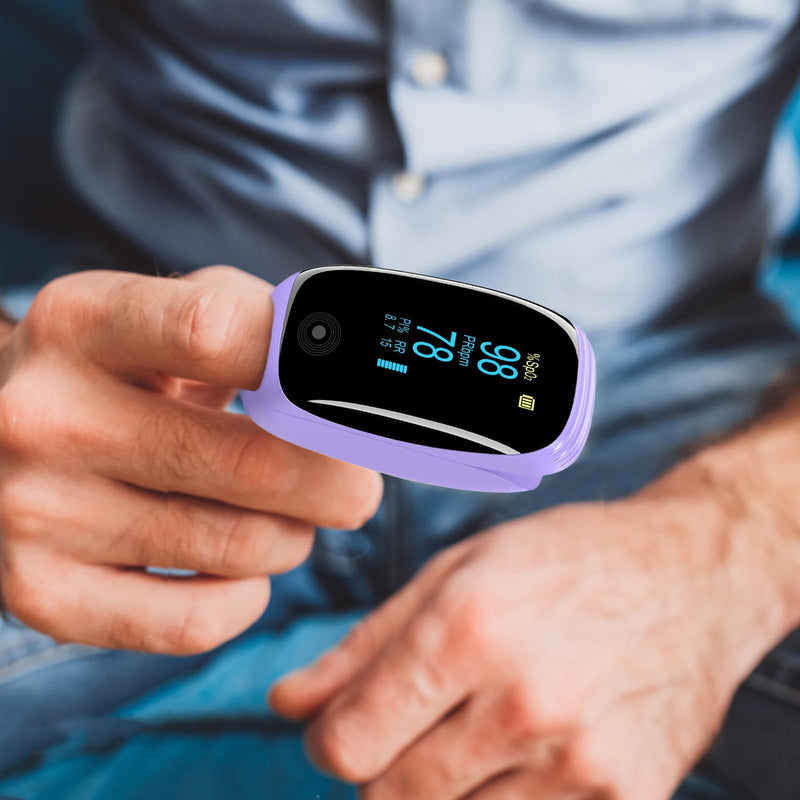 Rechargeable pulse oximeter with respiration , with SpO2 Pulse Rate and PI RR Precision Fast Oximeter SpO2 Reading Outdoor Sports Home (Purple) - BeesActive Australia