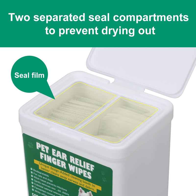 100 XL Dog Ear Cleaning Finger Wipes - Larger & thicker 1.77" Natural Coconut Oil & Aloe Dog Ear Wipes | Gently Removes Wax, Odor, Dirt For Dogs & Cats | Hypoalergenic Biodegradable Dog Ear Cleaner 100 Count