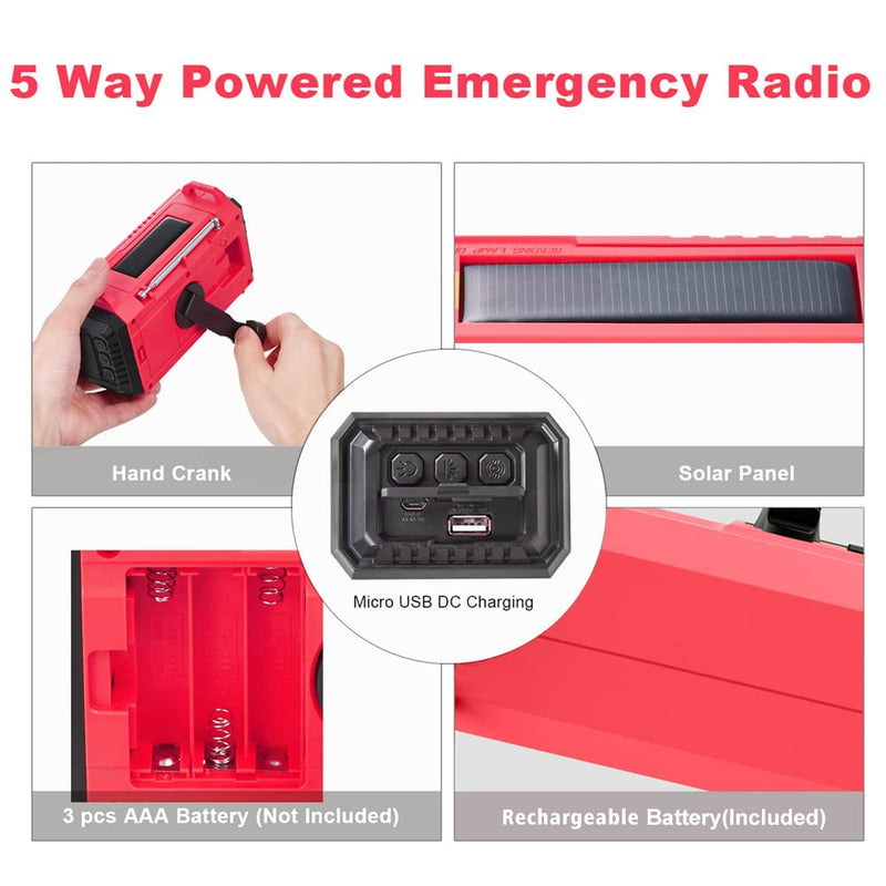 Weather Radio NOAA Alert with Battery Backup 18500mWh, Portable AM FM Shortwave Radio Solar Hand Crank, Flashlight Cellphone Charger, SOS Alarm, Compass, Headphone Jack for Home Outdoor Emergency Red