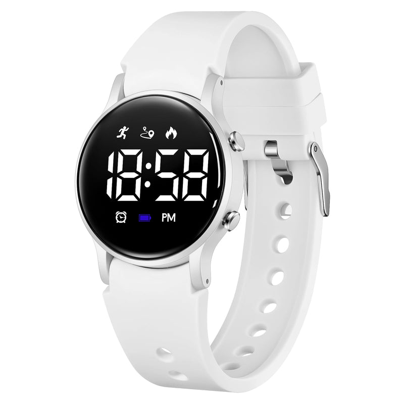BEN NEVIS Kids Watch for Boys Girls Waterproof Digital Watch for Kids with Pedometer, Vibration Alarm Clock, Stopwatch, Calendar, No App for Ages 5-18 04-White - BeesActive Australia