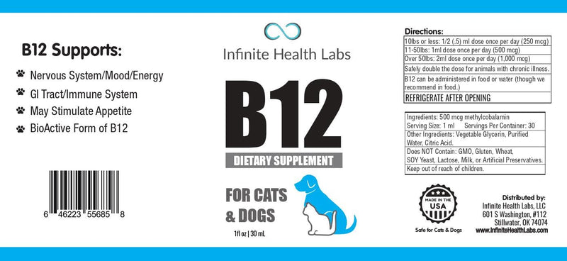 Liquid Vitamin B-12 for Dogs and Cats - Vet Formulated - Effective for All Animals Methylcobalamin (Methyl B12) - Energy, Appetite and Mood - Made in USA - PawsPlanet Australia