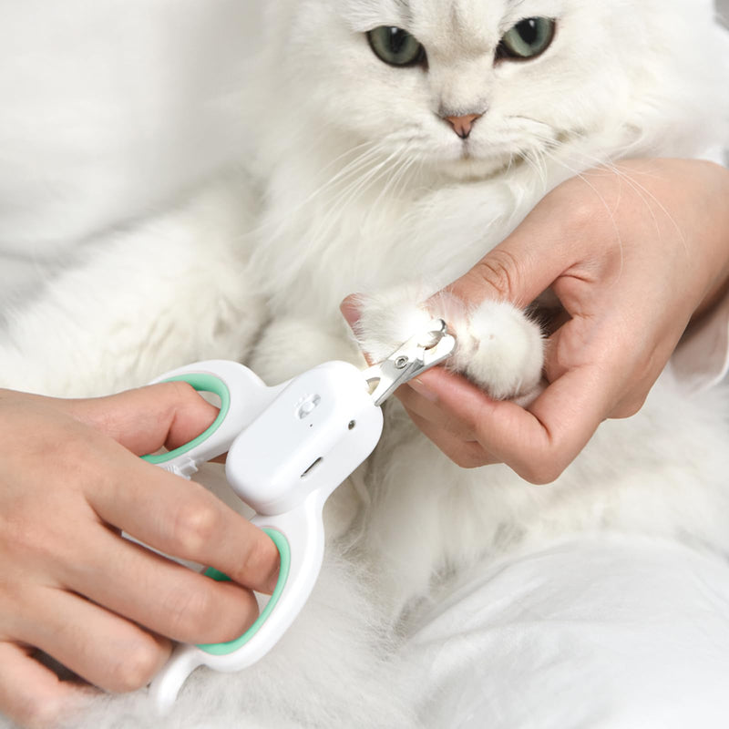PAKEWAY Pet Nail Clipper with LED & -U-V Light, Cat Claw Trimmer with Ultra Bright LED Light for Nail Bloodline to Avoid Over Cutting, Sharp Angled Blade Grooming Tool for Dog Cat Rabbit Small Animals Suitable for Cats＆Dogs Green - BeesActive Australia