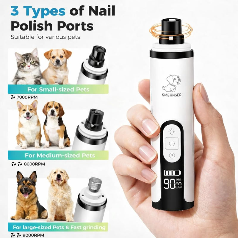 Professional Dog Nail Grinder with LED Quick Sensor Light & LCD Screen, 3-Speed, Corded/Cordless, 8Hr Runtime, Quiet Electric Pet Nail Trimmer Kit w/Clippers, 2000mAh Rechargeable for Dogs & Cats