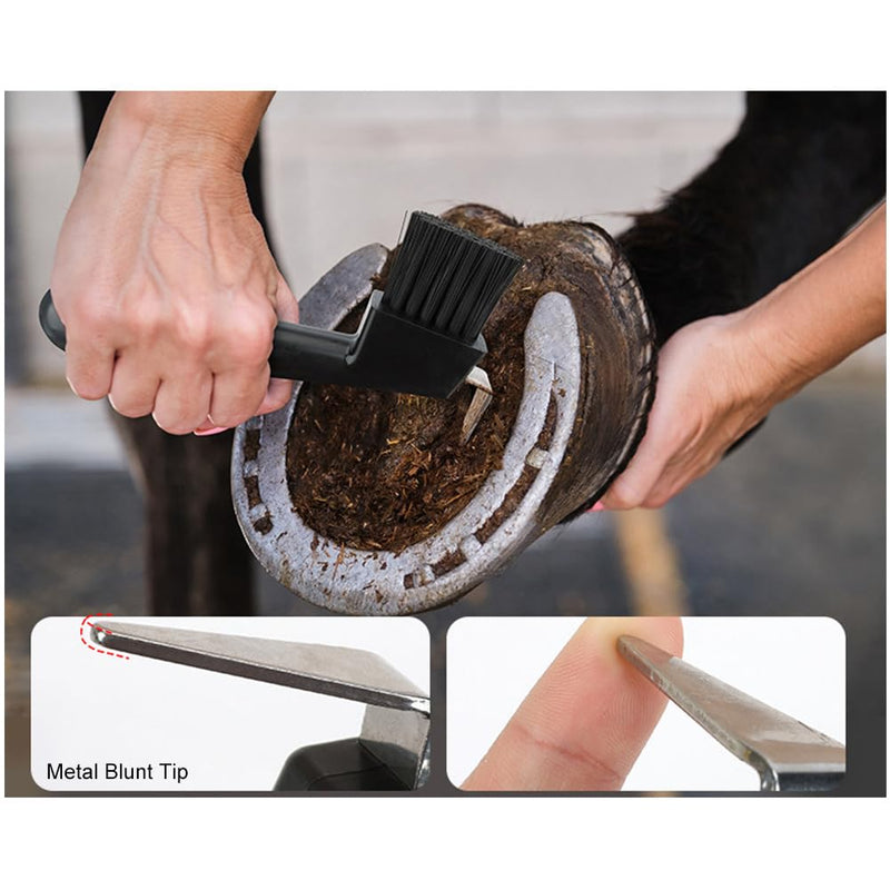 Natural bristles hoof scraper with brush, hoof scraper for horses, ergonomic hoof scraper for horses, 2 in 1 hoof scraper in brown, horse hoof care hoof cleaner horse, for clean hooves hoof care, black, Kiuiom - BeesActive Australia