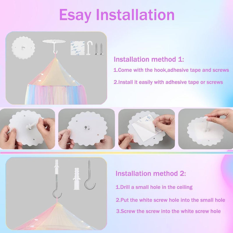 Rainbow Mosquito Mesh Net for Bed Canopy Large Dome Hanging Bed Net Tent for Double/Single Bed,Bed Canopy for Princess Bed,Ideal for Bedroom Decorative or Travel (Rainbow) Rainbow - BeesActive Australia