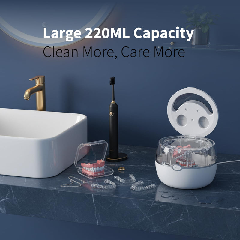 Upgraded Dental Ultrasonic Retainer Cleaner Machine, 220ML - 45kHz Dentures Cleaner Pod With Digital Display, Mouth Guard, Aligner, Night Guard, Braces, Toothbrush Heads, Jewelry