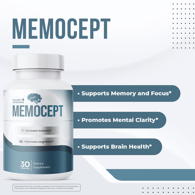 Memocept Botanical & Vitamin Formula with Bacopa – 30 Caps, 1 Month Supply | Features Bacopa, Rhodiola, L-Tyrosine, B Vitamins & Green Coffee | Made in USA, GMP-certified, Non-GMO, Vegetarian 30 Count (Pack of 1)