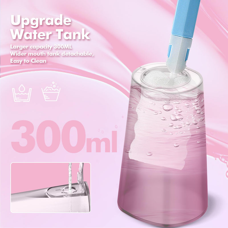 Bezvoi Water Flosser Teeth Pick: 5 Modes Cordless Water Dental Floss 300ML Portable Rechargeable IPX7 Waterproof Electric Water Flossing Cleaning Picks with 6 Jet Tips Oral Irrigator Cleaner, Pink