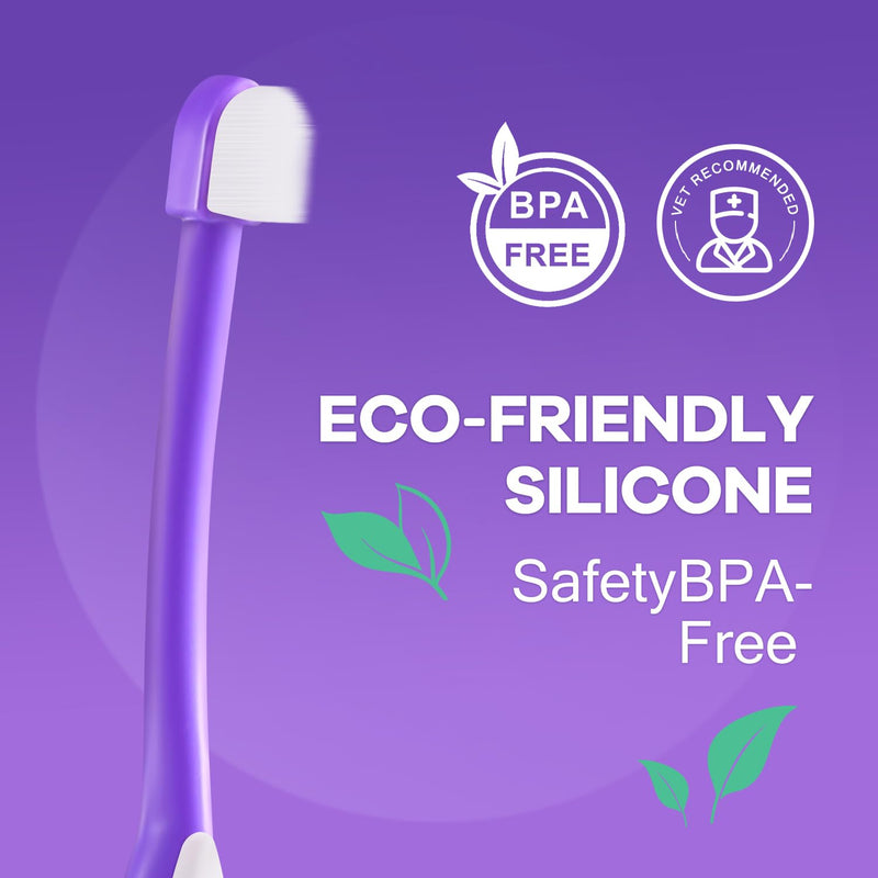 Natural Coconut Oil Dog & Cat Toothpaste for Fresh Breath + Zero-Pressure Comfort Pet Toothbrush
