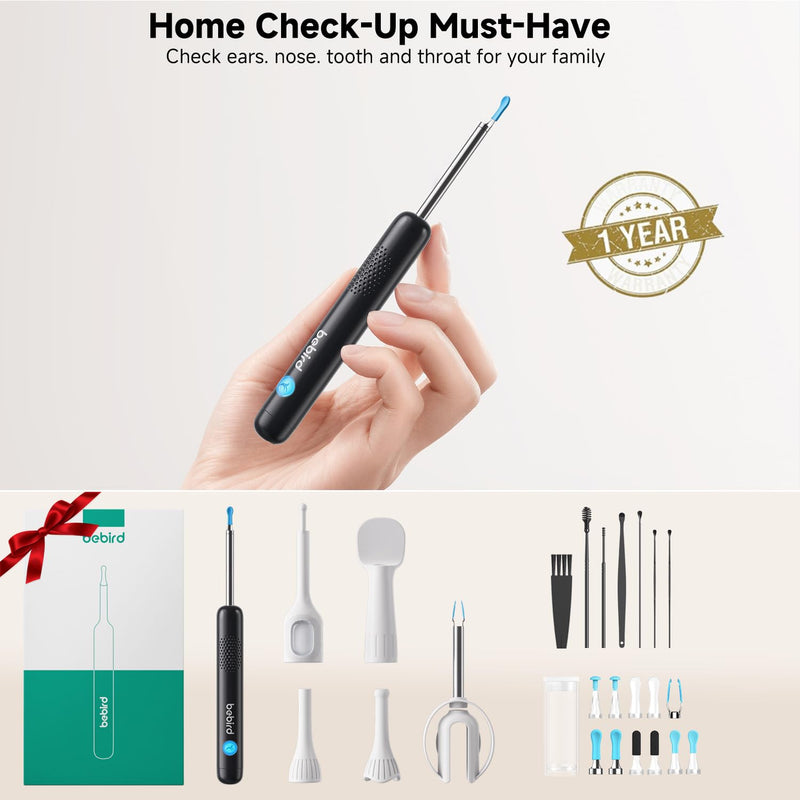 BEBIRD R1 Ultra Ear Wax Removal, Ear Cleaner with Camera Ear Scope, Wax Remove Ear Pick with Ear Otoscope Tweezers, Visual Dropper Cleaning Kit, Ear/Nose/Throat Examination Tool for Family Black - BeesActive Australia