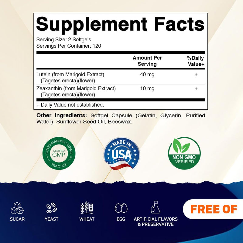 Vitamatic Lutein 40mg with Zeaxanthin 10mg, Eye Health Support Supplement, 240 Softgels - BeesActive Australia
