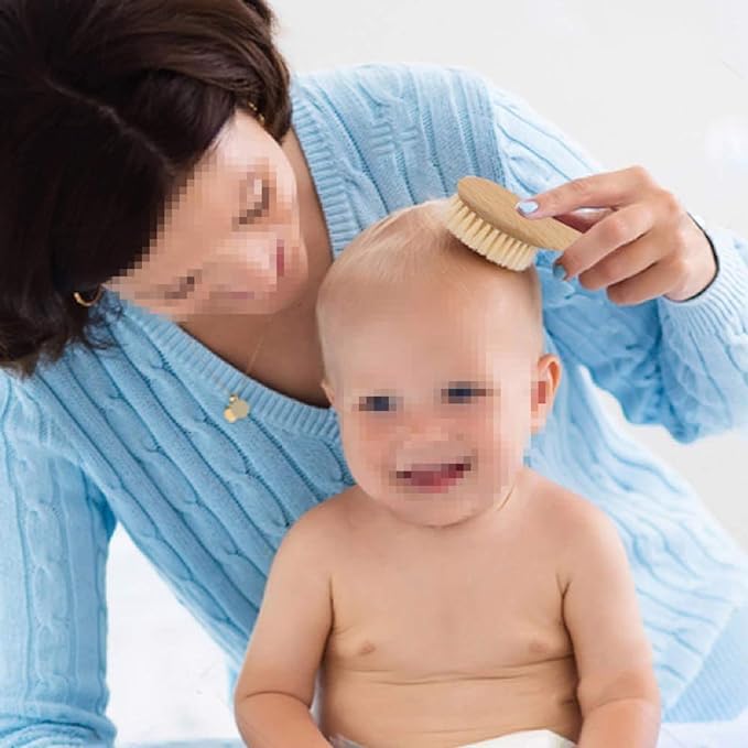 YideaHome Hair Brush, Baby Brush, Comb, Set of 2, Wooden Handle, Newborn, Hair Brush, Toddler Comb, Goat Hair, Natural Wood, Scalp Massage, Newborn, Baby, Baby Shower, Gift - BeesActive Australia
