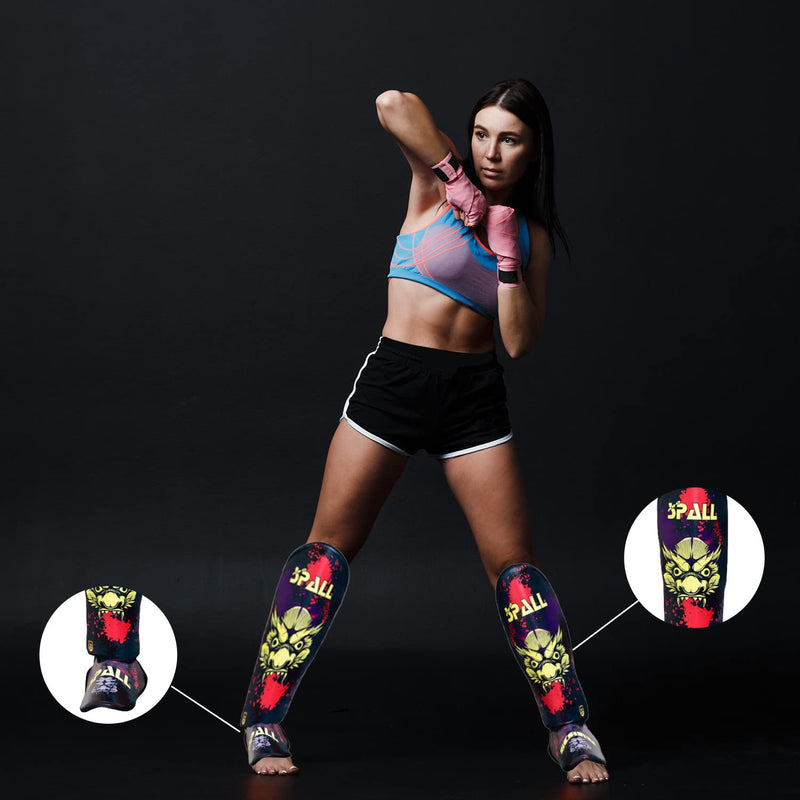 Spall Pro US Muay Thai Guards Shin Guards for Kickboxing Martial Arts BJJ Boxing Sparring with MMA Foot Protector Scary Green