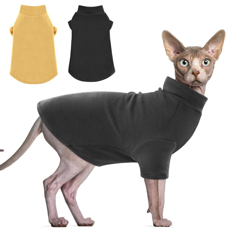 Idepet Sphynx Cats Sweater 2 Pack,Turtleneck Hairless Cat Shirt Soft and Warm Kitten Clothes with Sleeves Pullover Pet Winter Pajamas Jumpsuit for Cat Puppy (Black&Yellow, Large) Black&Yellow - BeesActive Australia