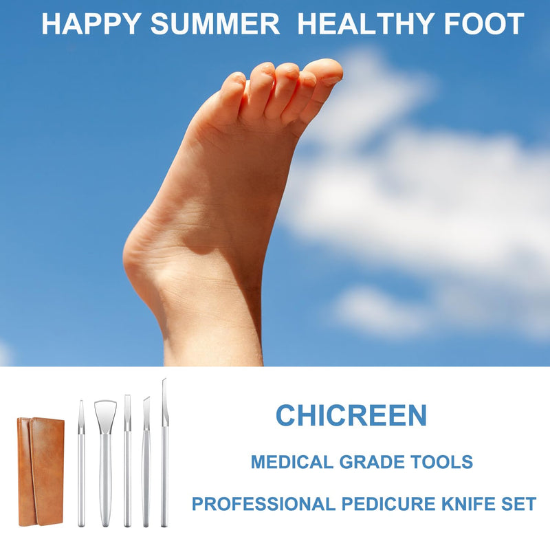 Pedicure Knife Ingrown Toenail Kit, 5 PCS Professional Pedicure Tool Kit, Top Notch Foot Blade Stainless Steel Ingrown Toenail Tool Foot Care Tools Nail Cuticle Remover (5 Pcs Set) - BeesActive Australia