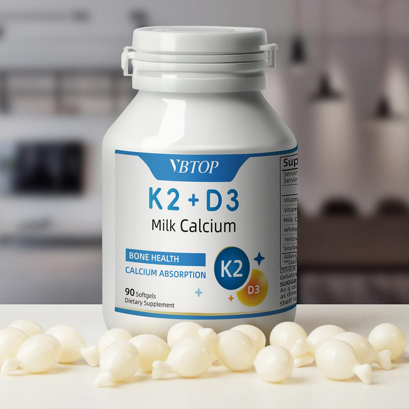 Milk Calcium 800mg with Vitamin D3 & K2, Easy-Absorb, 90 Softgels | 1000 IU Vitamin D3, 45mcg Vitamin K2, Non-GMO, Gluten Free, Supports Bone Density & Joint Health 1 Bottle